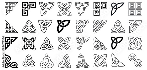 Bild auf Leinwand Celtic Knot Corner Elements Vector Collection Featuring Irish Style Decorative G