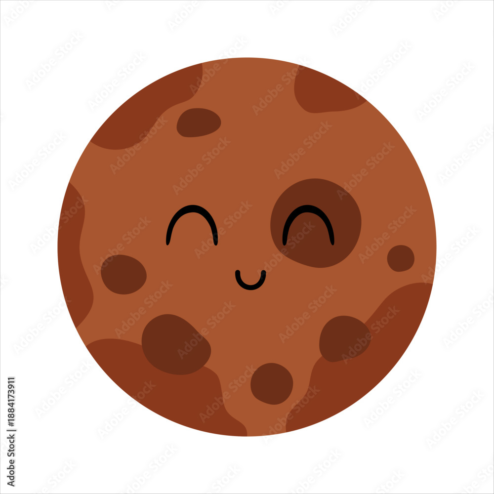 Fototapeta premium Cartoon mars planet clipart, cute isolated solar system object for kids space design. Vector illustration.