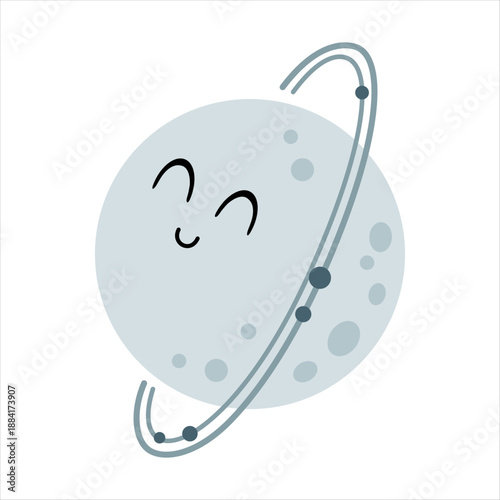 Cute uranus planet clipart, cartoon isolated solar system element for kids space design. Vector illustration.