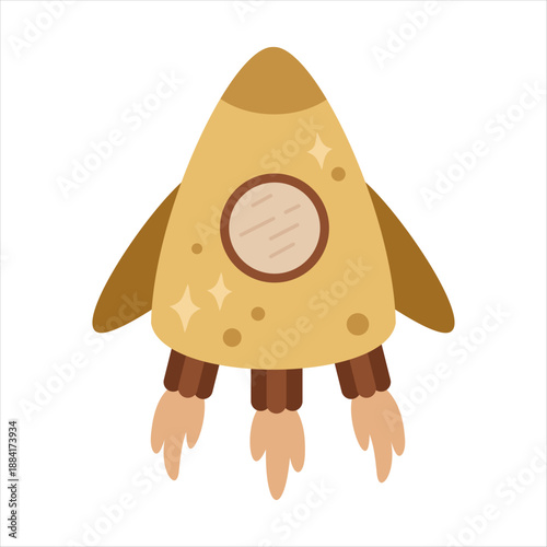 Cartoon rocket ship clipart, isolated space transport for kids cosmos design. Vector illustration.