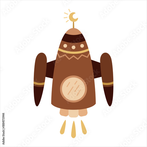 Cartoon rocket ship clipart, isolated space transport for kids cosmos design. Vector illustration.