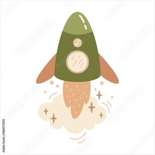Cartoon rocket ship clipart, isolated space transport for kids cosmos design. Vector illustration.