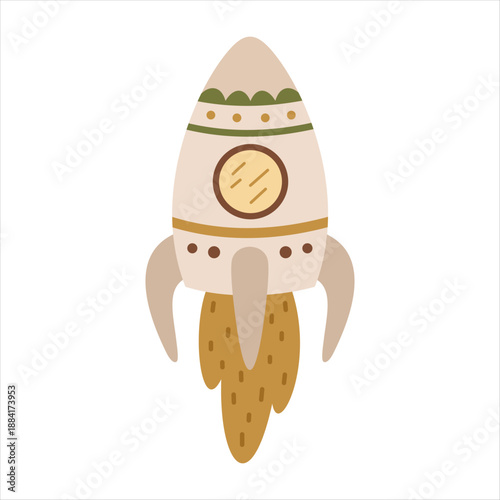 Cute cartoon rocket ship clipart, Space transport, Starship, Cosmic design. Vector illustration.