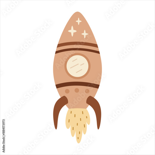 Cute cartoon rocket ship clipart, Space transport, Starship, Cosmic design. Vector illustration.