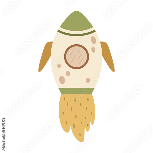 Cute cartoon rocket ship clipart, Space transport, Starship, Cosmic design. Vector illustration.