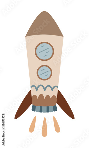 Cute cartoon rocket ship clipart, Space transport, Starship, Cosmic design. Vector illustration.