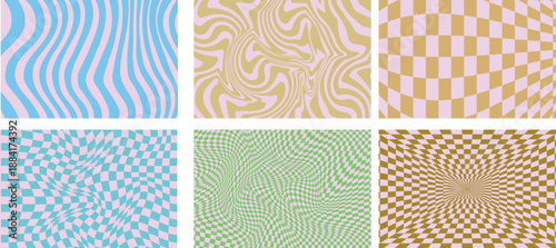 Psychedelic pattern collection featuring six distinct retro wave and distorted checkerboard designs