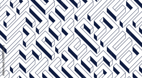 Labyrinth seamless background, 3D geometric endless pattern of logic maze, isometric vector dimensional cubical background.