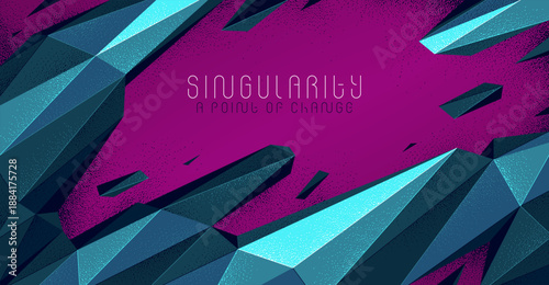 Low poly broken abstract background vector, chaos and anxiety wallpaper breaking shapes to pieces, destroyed 3D dimensional form in motion.