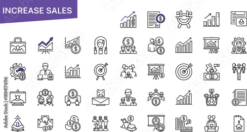Business growth and finance icons with upward trending charts and money symbols vector illustration