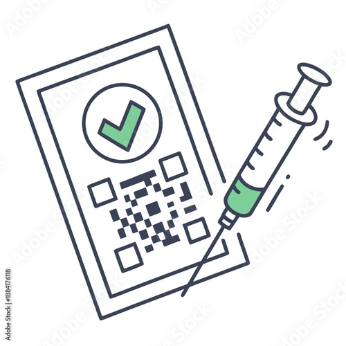 Vaccine Certificate Document with Syringe and QR Code Icon
