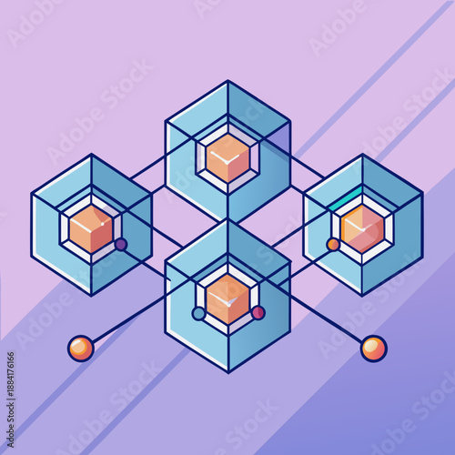 Abstract network of interconnected digital logic cores representing technological advancement and data flow