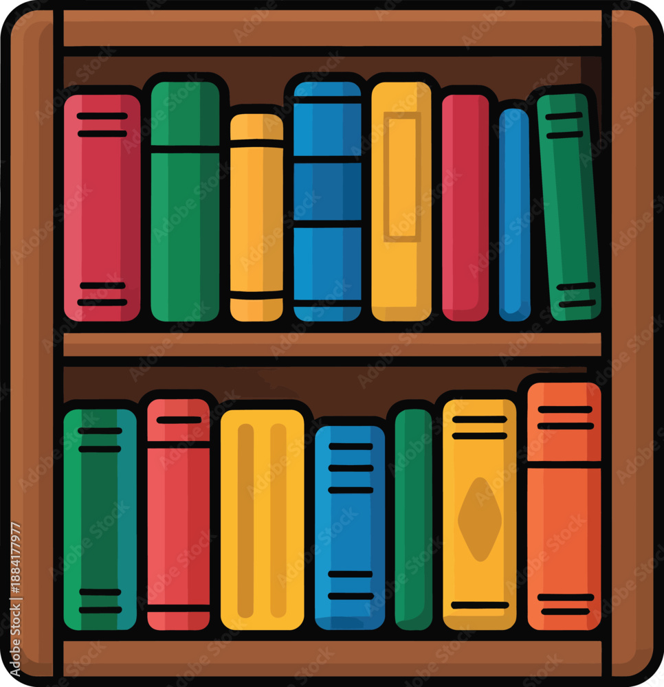 Fototapeta premium Vector Bookshelf with Colorful Books, Education and Reading Concept