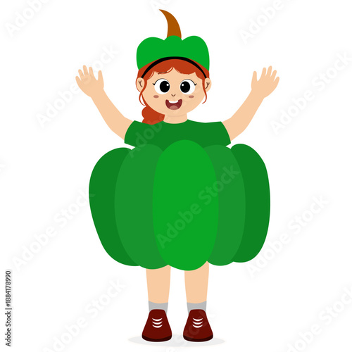 Cute little girl in paprika costumes. Child dressed up for kindergarten, school performance, illustration and vector.