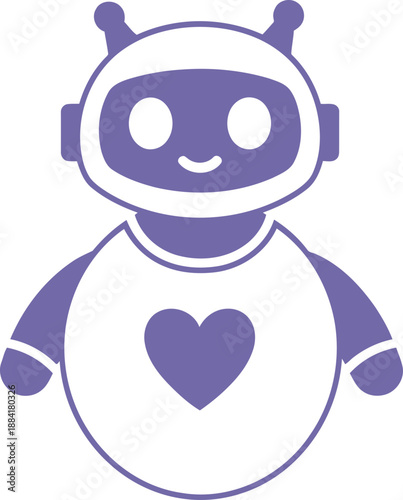 A friendly purple robot icon with a heart, representing AI therapy. Clean, modern design, suitable for digital applications and branding.