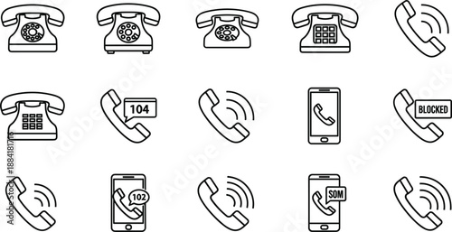 Telephone Icons Rotary Phone Smartphone Call Incoming Blocked and Missed Call Symbols landline