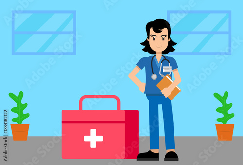 Paramedic Female Concept Illustration Vector Style