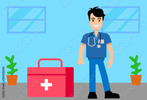 Paramedic Male Concept Illustration Vector Style