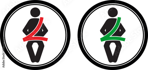 Fasten Seat Belt Safety Sign Red and Green Icon