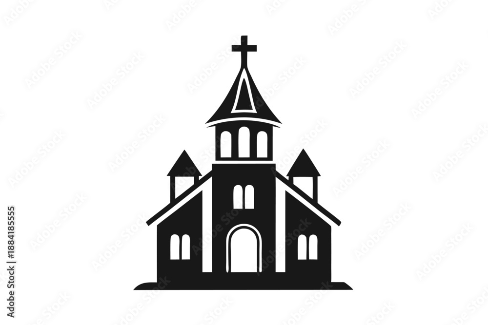 Fototapeta premium church logo icon silhouette line art vector illustration with a white background
