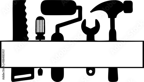 Construction Tools Silhouette Border Frame Banner