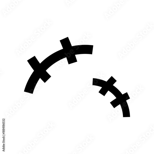 黒ベタ塗りの漫画風笑い漫符アイコン 賑やかさを強調するシンプルなベクター素材/Solid Black Comic Laughter Symbol with Curved Marks for Fun Expression Vector Illustration
