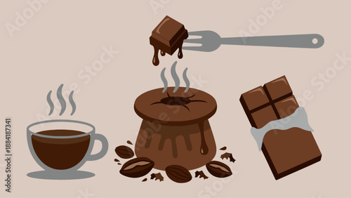 Coffee and Chocolate Indulgence Dessert Elements Flat Design Art