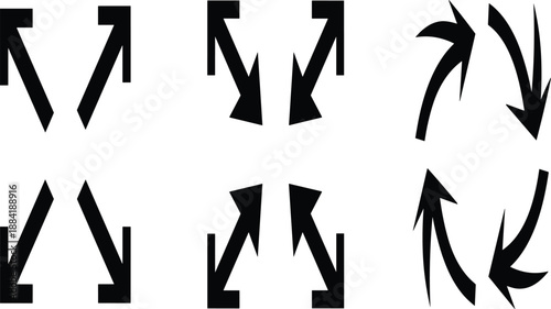 Arrow symbol grid, directional vector icons, black graphic elements, motion indicators, abstract navigation signs, cognitive puzzle illustration