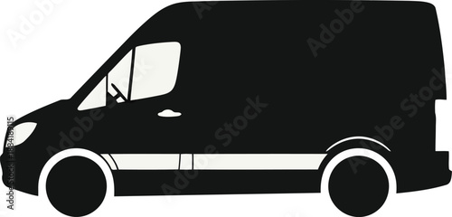 Black cargo van side profile with white accents delivery van