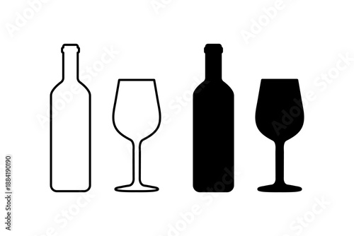Wine bottle, wine glass silhouette icon. Vector illustration design.