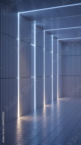 Minimalist Architectural Interior With White Panels and LED Lighting