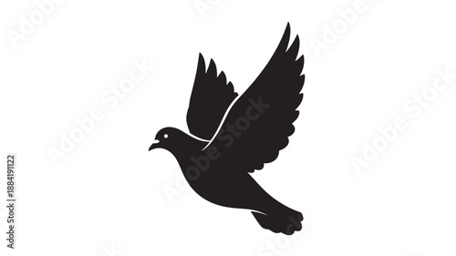 Flying Dove Silhouette in Simple Black and White Vector Illustration for Peace Symbol