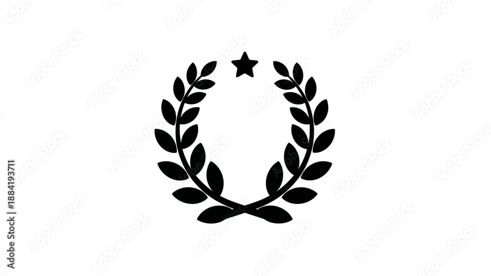 Obraz premium Black Laurel Wreath with Star Vector Icon