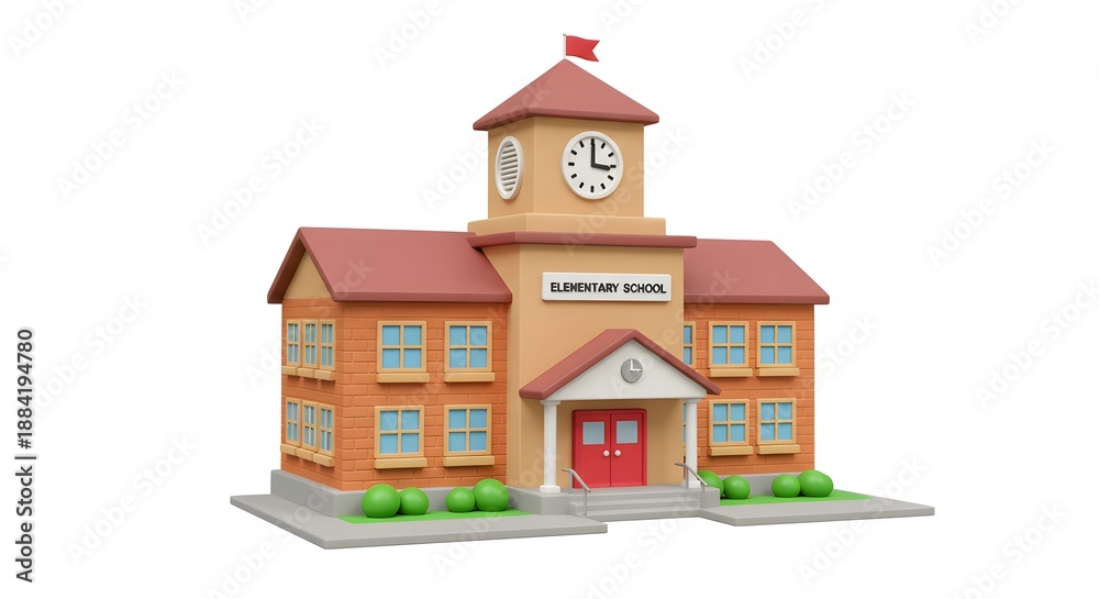 Fototapeta premium 3D Cartoon Educational School Building Illustration with Friendly Design