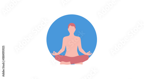 A serene person sits peacefully in a lotus position within a calming blue circle representing meditation, mindfulness and inner peace