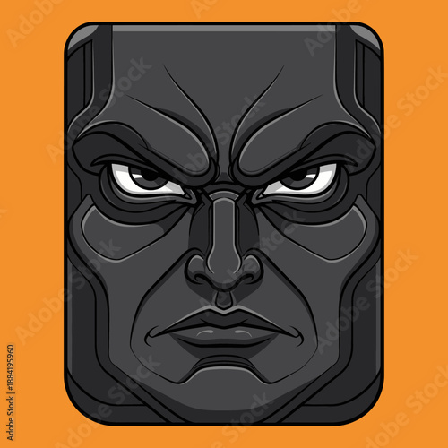 Black Cartoon Character Face Illustration.