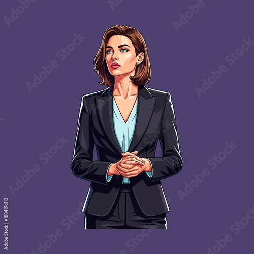 Businesswoman in Suit Standing with Confidence.
