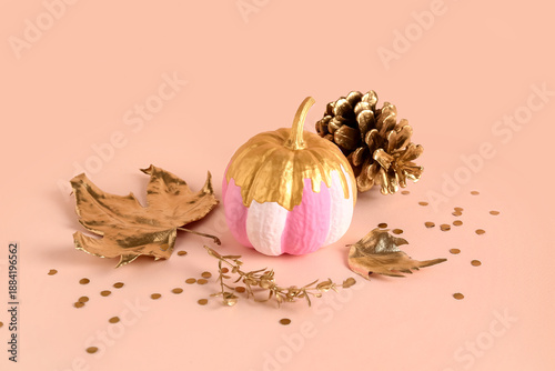 Painted pumpkin with golden...