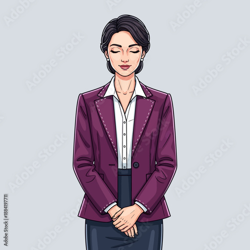 Professional Businesswoman Standing with Hands Clasped.