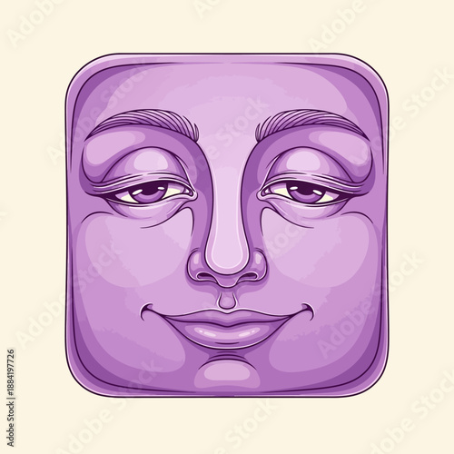 Purple Smiling Face Icon with Eyes.