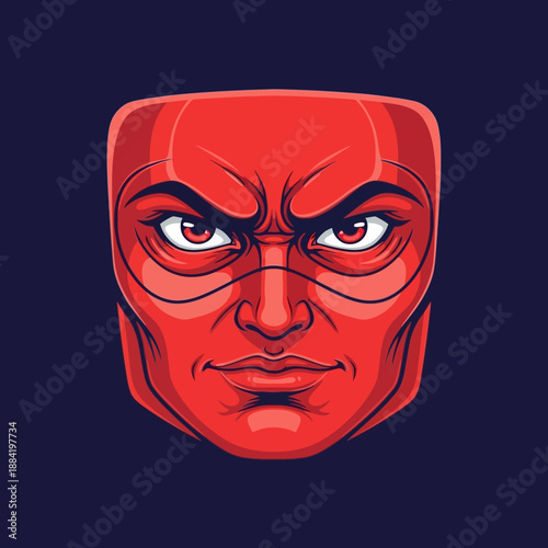 Red Masked Face Angry Expression Illustration.