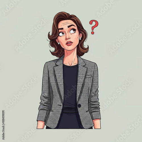 Woman Cartoon Character with Question Mark.