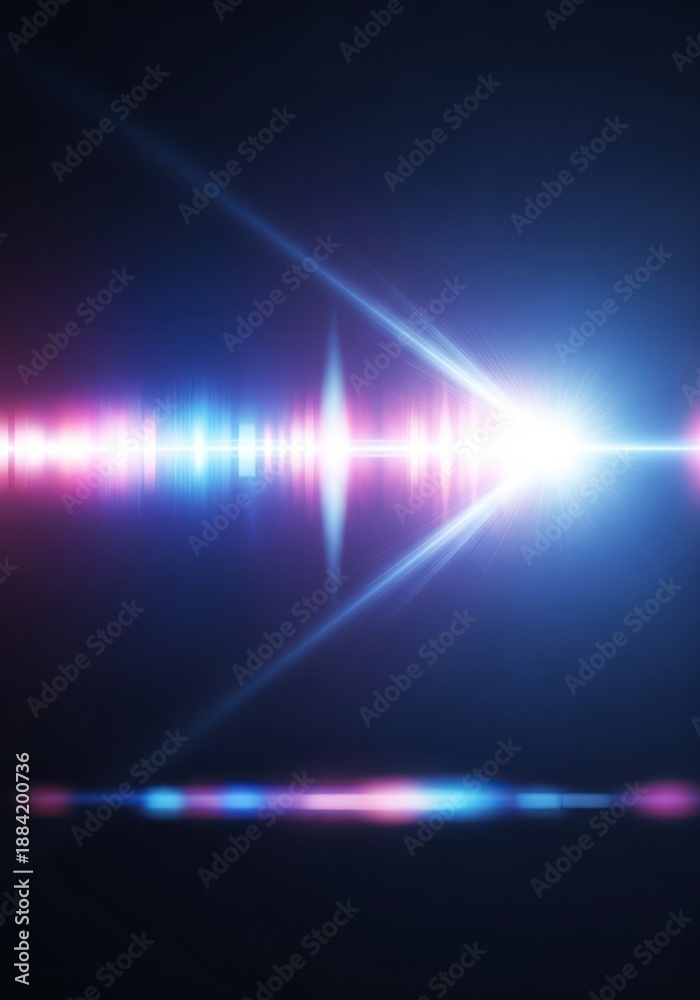 Obraz premium Abstract digital background featuring a powerful optical lens flare effect radiating like a massive energy wave, purple, motion, digital