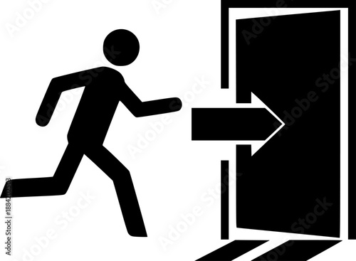 Emergency fire exit sign. Evacuation fire escape door vector illustration.
