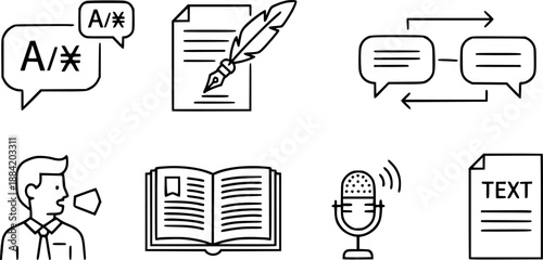 Language set of web icons in line style. Translation and communication linear icon collection. Containing translate
