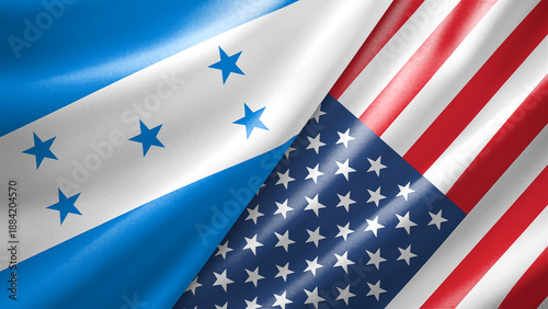 Honduras and United States of America two national flags filling the entire frame, close-up view, edge-to-edge composition