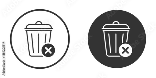 Circular trash can icons with delete overlays in black and white. Minimal vector design for UI, app interfaces, and digital platforms. Ideal for modern user experience and web tools.