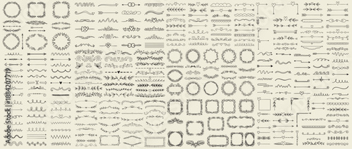 Hand drawn dividers and frames collection. Decorative calligraphic design elements set. Vector ornamental borders, flourishes for wedding invitations, certificates, and text decoration.