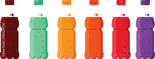 Colorful soda bottle vector set with fizzy soft drink plastic containers isolated on white background for beverage design
