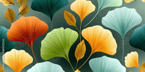 Colorful ginkgo leaves pattern creating an abstract background